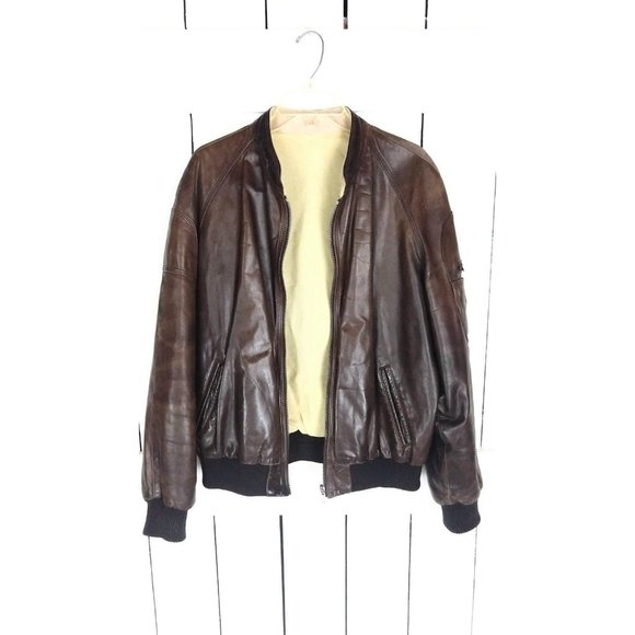 Saks Fifth Avenue mens vintage  brown leather bomber jacket - Picture 2 of 10